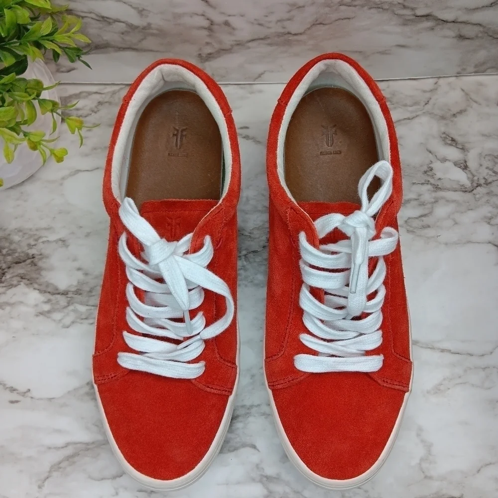 FRYE Womens Kerry Low Lace Red Suede Sneakers Size 9 Leather